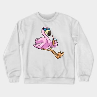 Flamingo with Drink with Drinking straw Crewneck Sweatshirt